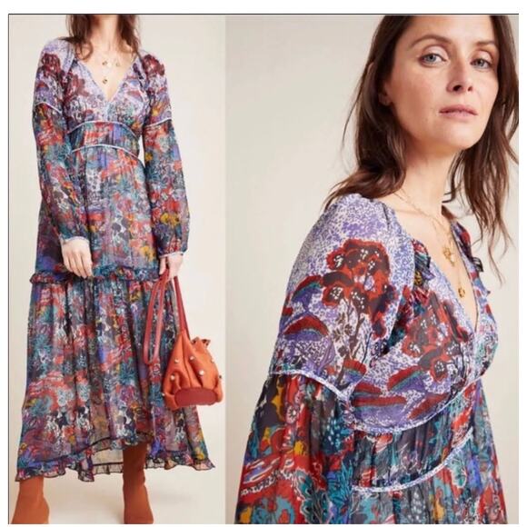 Anthropologie Maeve Annabella Maxi Dress Multicolor Size US 10 - Picture 3 of 9
